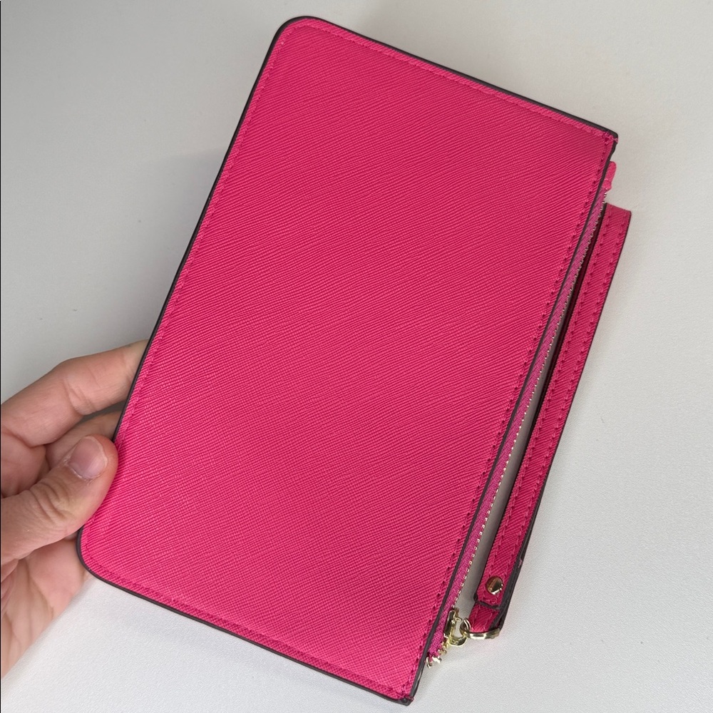 Kate spade hot pink gold crossgrain Leather wristlet wallet large - Picture 5 of 9